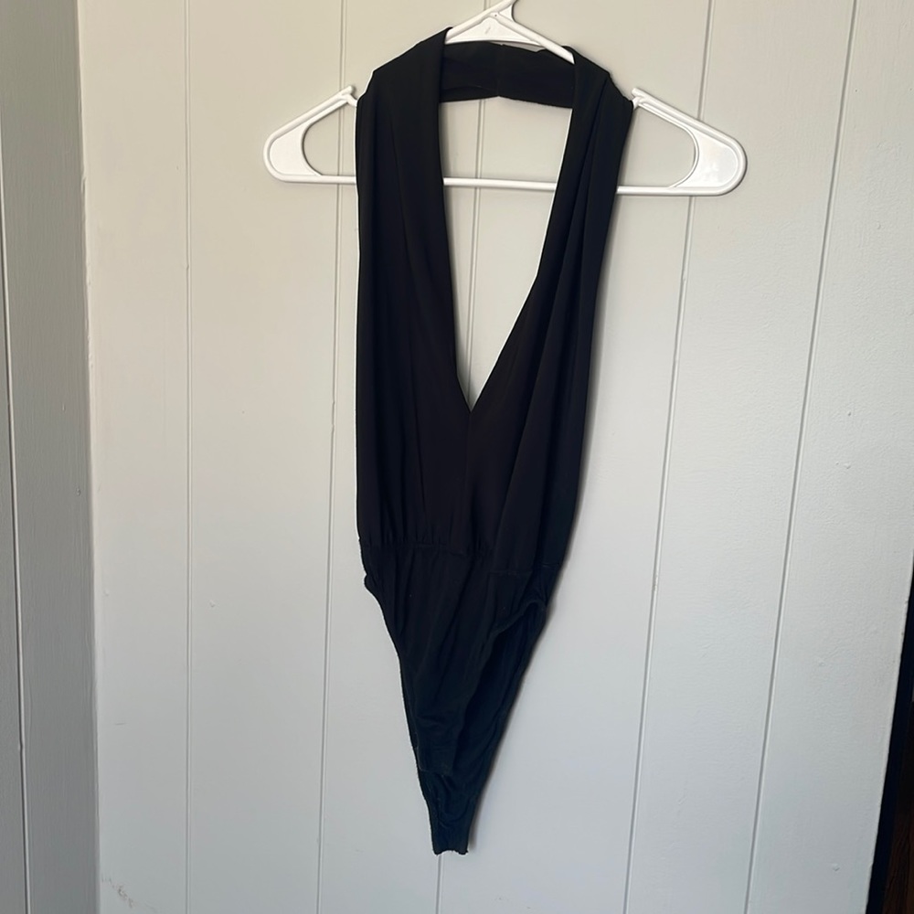 Black deep v neck body suit